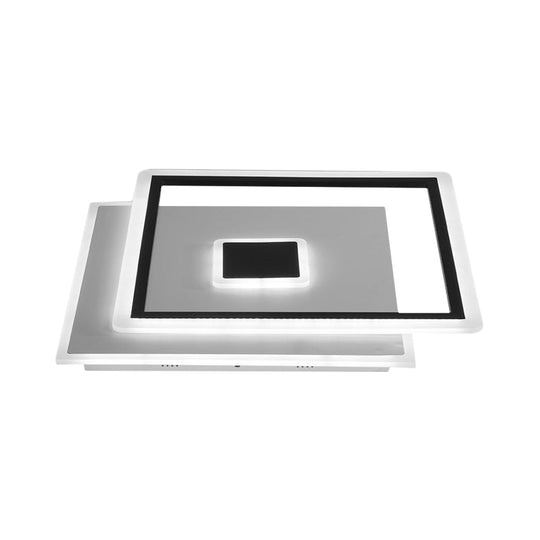 Nordic Square Ceiling Lamp in Black/White, Clear Glass LED Bedroom Light Fixture, 16.5"/20.5" Width, 7-Day Customization