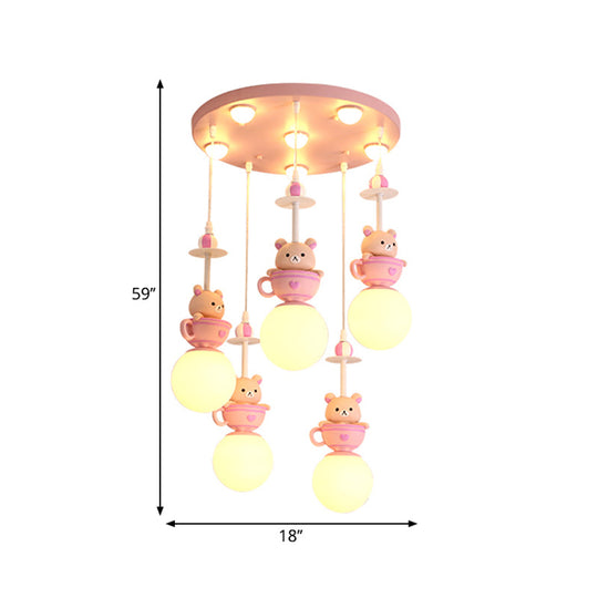 Modern 5-Light Pink Nursery Lamp With Cream Glass Shades Warm/White Lighting