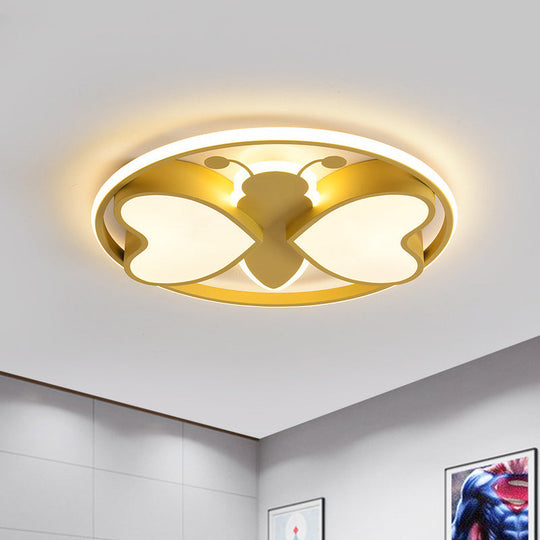 Modern LED Flush Mount Ceiling Light Fixture with Pink/Blue/Gold Bee Figure Design