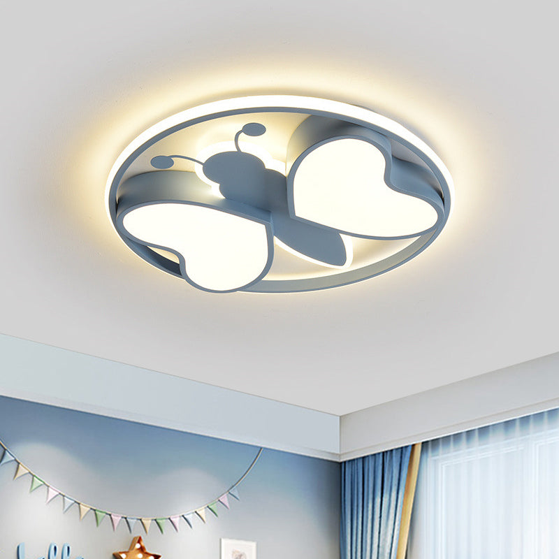 Modern LED Flush Mount Ceiling Light Fixture with Pink/Blue/Gold Bee Figure Design