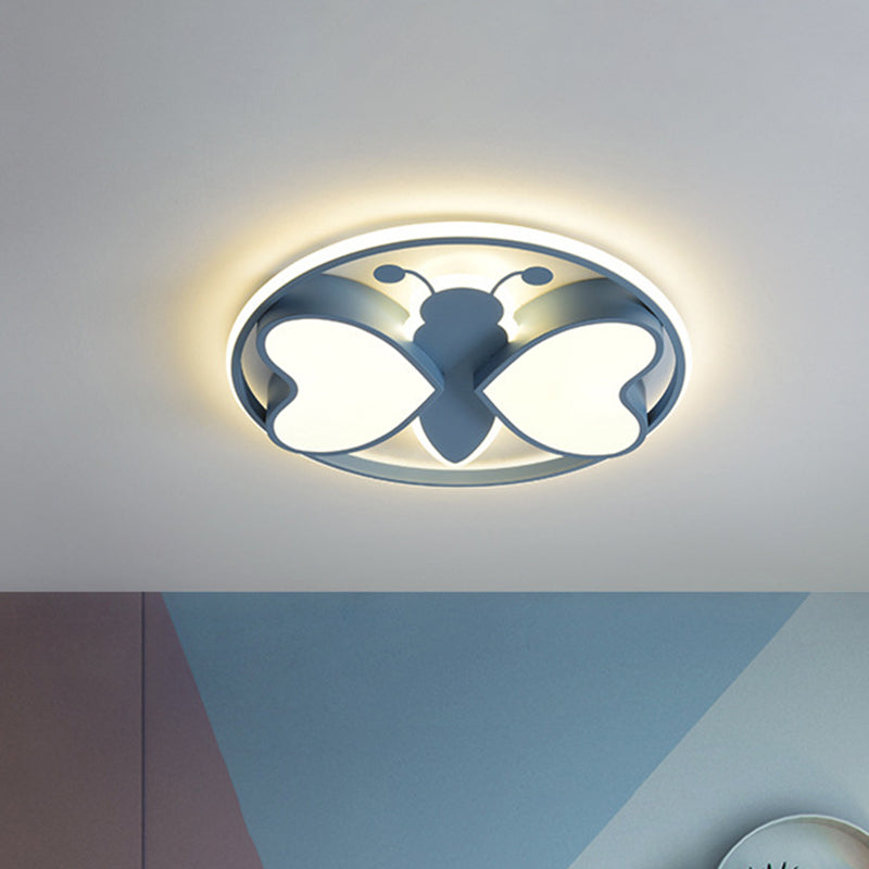 Modern LED Flush Mount Ceiling Light Fixture with Pink/Blue/Gold Bee Figure Design