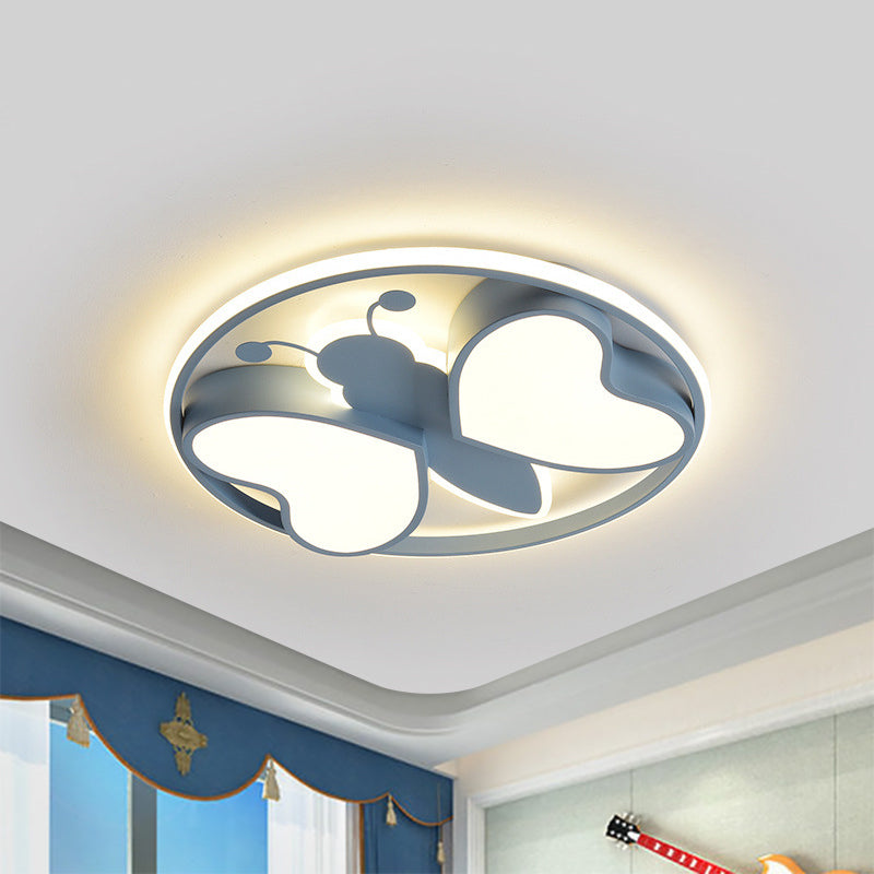 Modern LED Flush Mount Ceiling Light Fixture with Pink/Blue/Gold Bee Figure Design