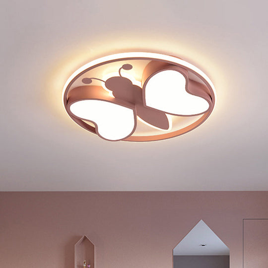 Modern Led Flush Mount Ceiling Light Fixture With Pink/Blue/Gold Bee Figure Design Pink