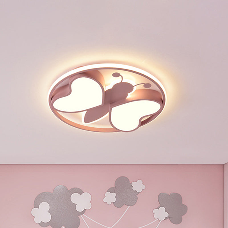 Modern LED Flush Mount Ceiling Light Fixture with Pink/Blue/Gold Bee Figure Design