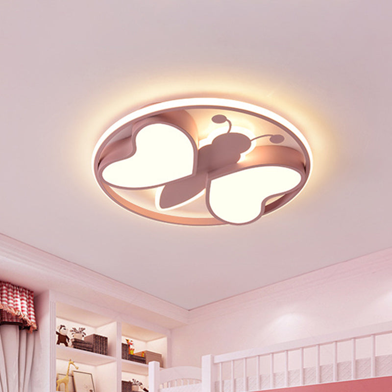 Modern LED Flush Mount Ceiling Light Fixture with Pink/Blue/Gold Bee Figure Design