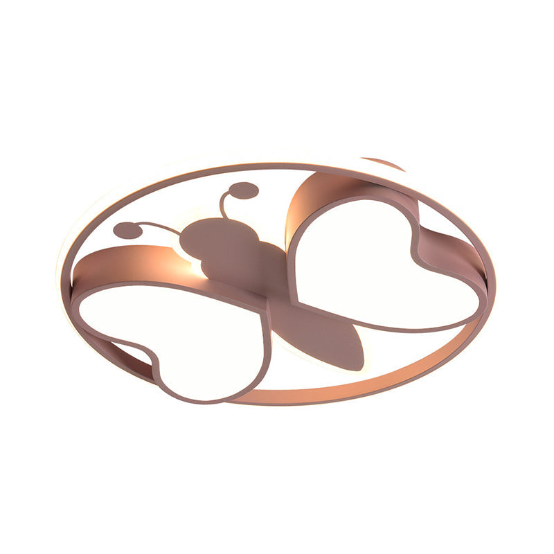 Modern LED Flush Mount Ceiling Light Fixture with Pink/Blue/Gold Bee Figure Design