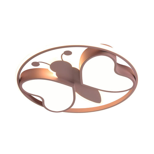 Modern Led Flush Mount Ceiling Light Fixture With Pink/Blue/Gold Bee Figure Design