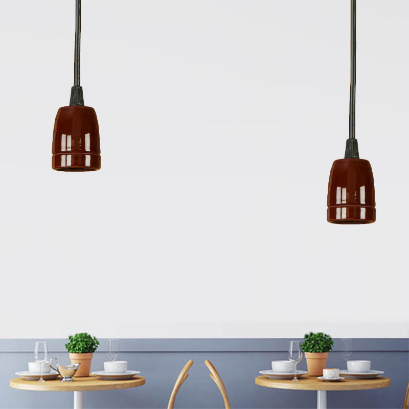 Retro Style 1-Head Mini Pendant Light: Adjustable Cord Black/Red Ceramic Ceiling Hanging