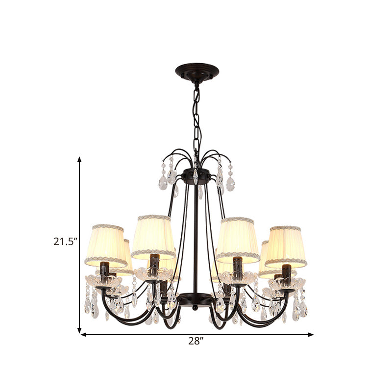 Black Modernist Cone Hanging Chandelier - Fabric 5/6/8 Bulbs - Restaurant Down Lighting with Crystal Drops