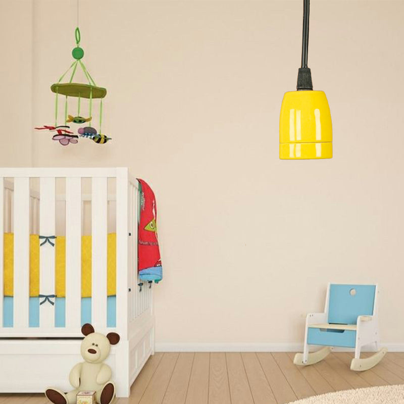 Retro Style 1-Head Mini Pendant Light: Adjustable Cord Black/Red Ceramic Ceiling Hanging Yellow