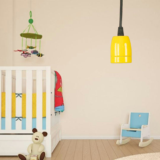 Retro Style 1-Head Mini Pendant Light: Adjustable Cord Black/Red Ceramic Ceiling Hanging Yellow