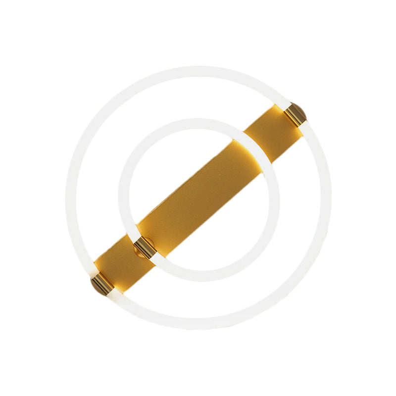 Contemporary LED Gold Ceiling Fixture - Iron Rings and Oblong Flush Lamp, 16"/19.5" W, Warm/White Light