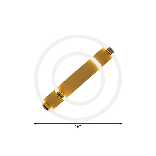 Contemporary LED Gold Ceiling Fixture - Iron Rings and Oblong Flush Lamp, 16"/19.5" W, Warm/White Light