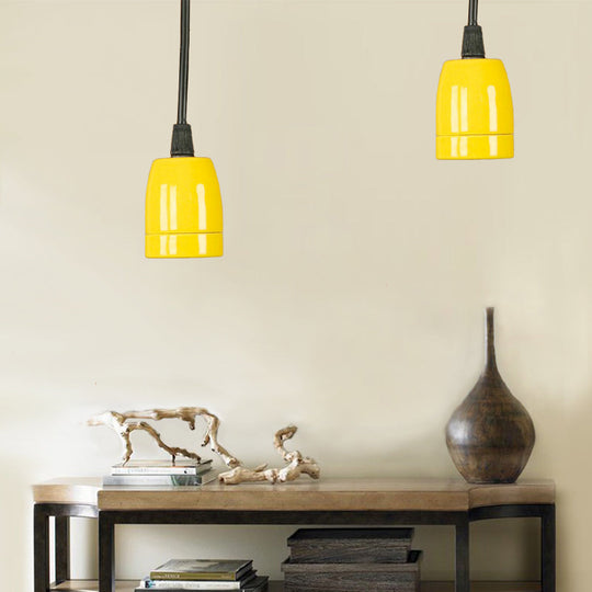 Retro Style 1-Head Mini Pendant Light: Adjustable Cord Black/Red Ceramic Ceiling Hanging