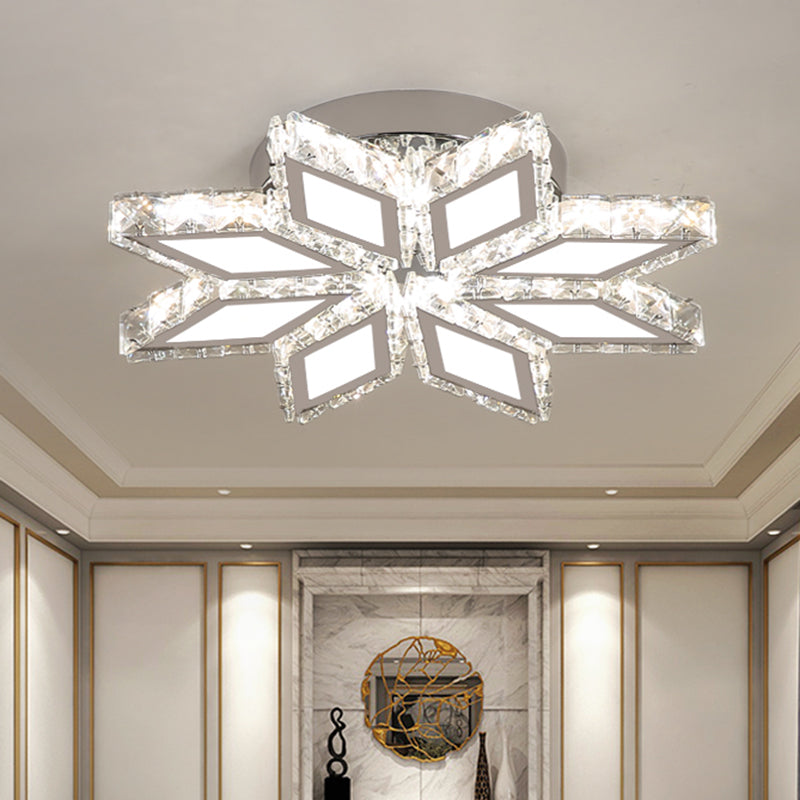 Simplicity LED Chrome Rhombus Ceiling Light with Crystal Block Shade