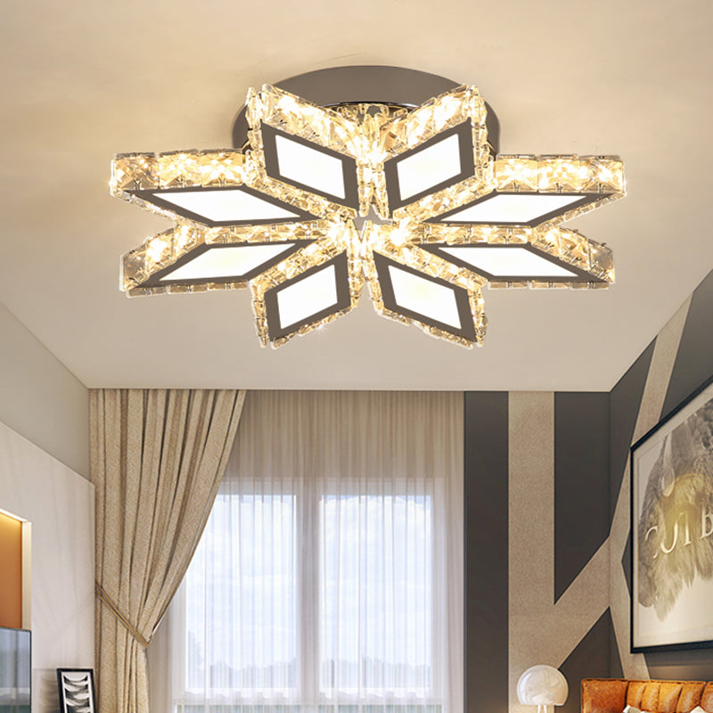 Simplicity LED Chrome Rhombus Ceiling Light with Crystal Block Shade