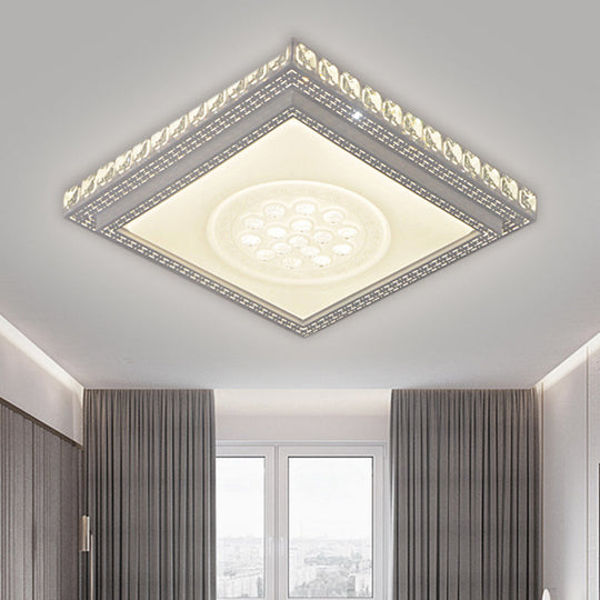 Sleek Metal LED Ceiling Mount Lamp with Crystal Deco - Rectangle/Square Parlor Flush Light