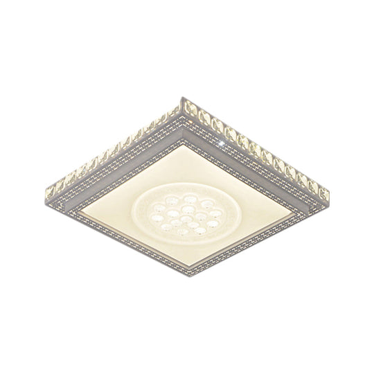 Sleek Metal LED Ceiling Mount Lamp with Crystal Deco - Rectangle/Square Parlor Flush Light