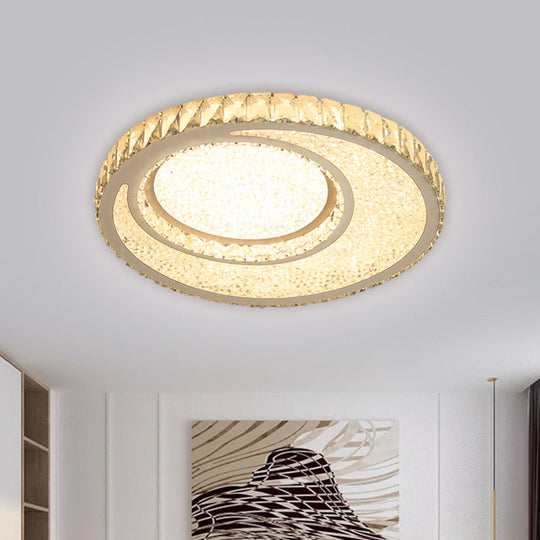 Contemporary LED Crystal Round Flush Mount Ceiling Lamp in Chrome with Warm/White Light