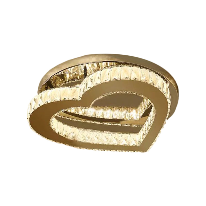 Plafonnier LED en forme de cœur en cristal chromé - Éclairage chaud/blanc pour chambre à coucher