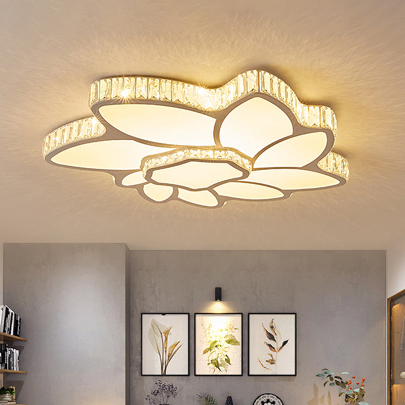 Sleek Chrome Crystal Led Ceiling Lamp In Warm/White Light Petal Sitting Room Flush Mount / Warm