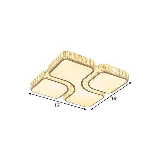 Modern LED Flush Lamp Chrome Square Ceiling Fixture- 16"/19.5" with Crystal Rectangle Shade in Warm/White Light