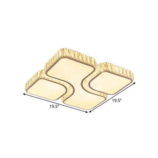 Modern Led Flush Lamp Chrome Square Ceiling Fixture- 16/19.5 With Crystal Rectangle Shade In