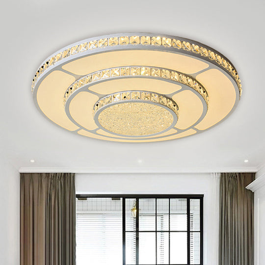 Modern LED Bedroom Ceiling Light with Circle Crystal Block Shade in Warm/White - 18"/21.5" W