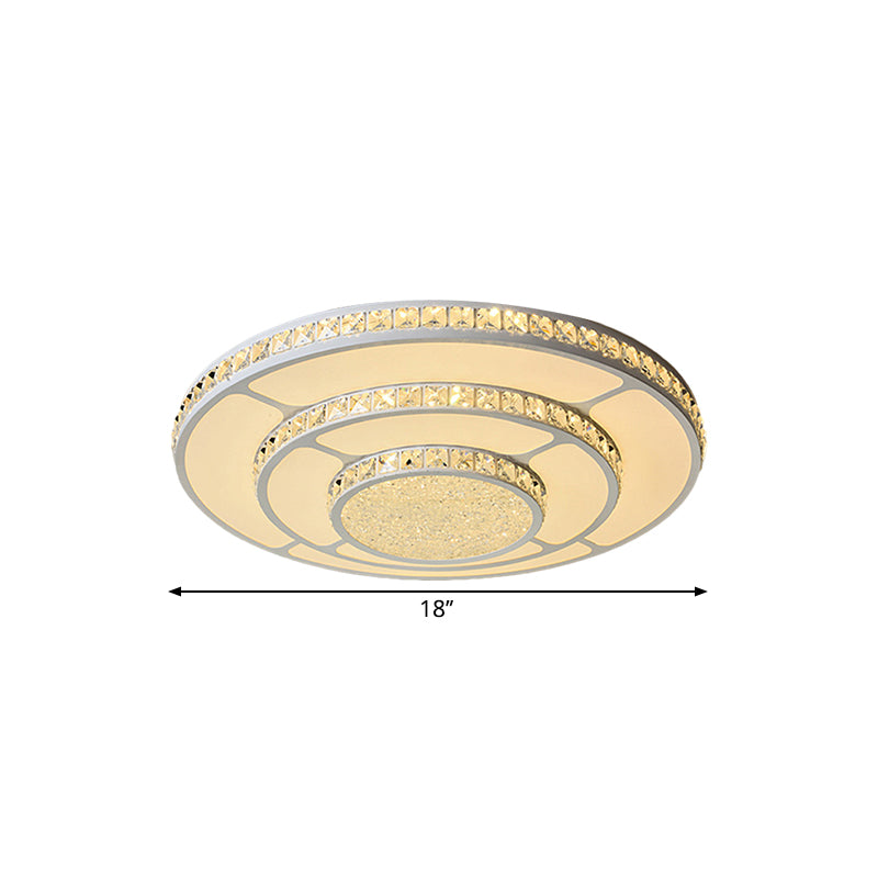 Modern Led Bedroom Ceiling Light With Circle Crystal Block Shade In Warm/White - 18/21.5 W