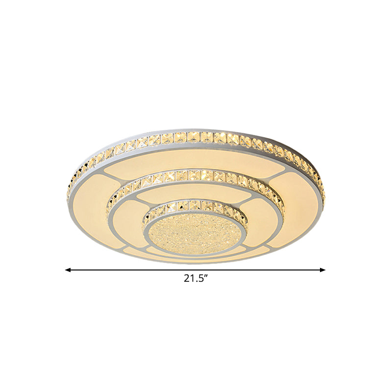 Modern LED Bedroom Ceiling Light with Circle Crystal Block Shade in Warm/White - 18"/21.5" W
