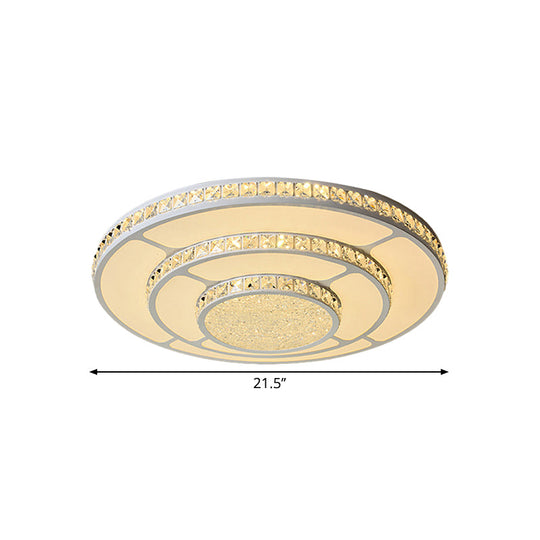 Modern LED Bedroom Ceiling Light with Circle Crystal Block Shade in Warm/White - 18"/21.5" W