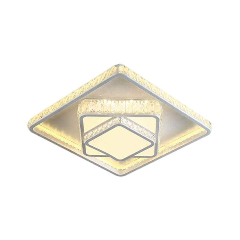 Plafonnier LED en cristal minimaliste : luminaire blanc monté au plafond avec design en bloc carré