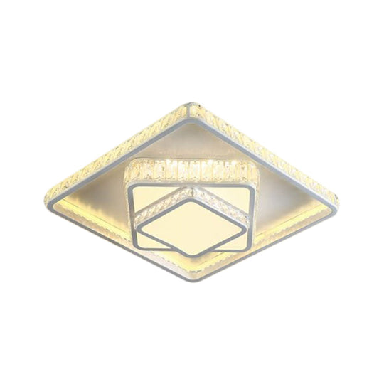 Plafonnier LED en cristal minimaliste : luminaire blanc monté au plafond avec design en bloc carré