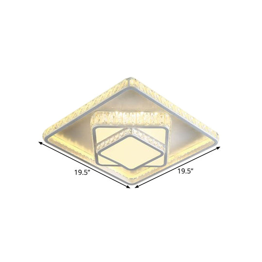 Plafonnier LED en cristal minimaliste : luminaire blanc monté au plafond avec design en bloc carré