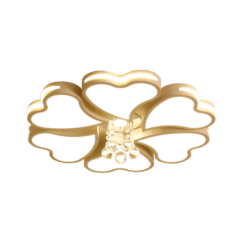 Modernist Heart Flush Light Metallic Ceiling Fixture with Crystal Accent - White, 6/8 Bulbs