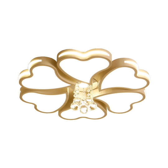 Modernist Heart Flush Light Metallic Ceiling Fixture with Crystal Accent - White, 6/8 Bulbs