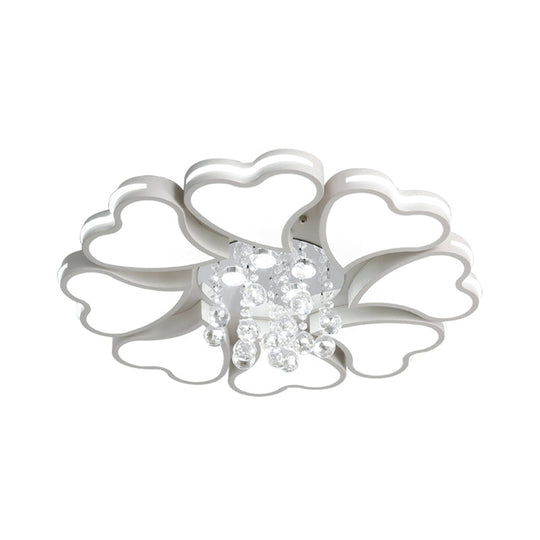 Modernist Heart Flush Light Metallic Ceiling Fixture with Crystal Accent - White, 6/8 Bulbs
