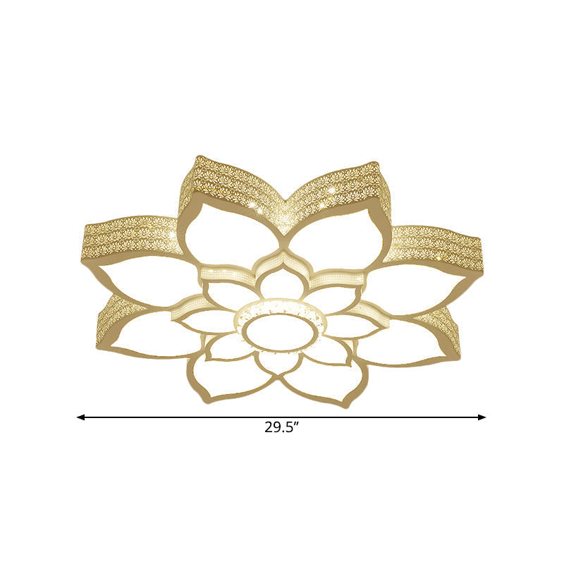 Contemporary White Led Lotus Ceiling Fixture - Metallic Flush Mount Light 21.5/29.5 Width