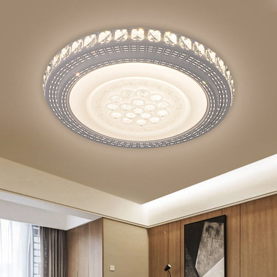 Modern White LED Flush Mount Ceiling Light with Warm/White Illumination & Metallic Round Shade