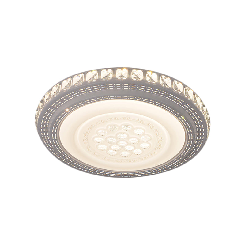 Modern White LED Flush Mount Ceiling Light with Warm/White Illumination & Metallic Round Shade