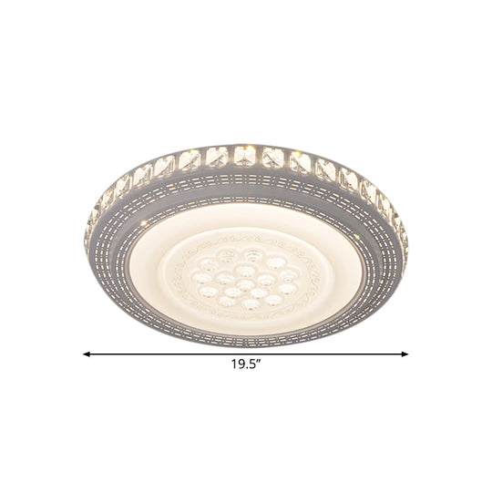 Modern White LED Flush Mount Ceiling Light with Warm/White Illumination & Metallic Round Shade