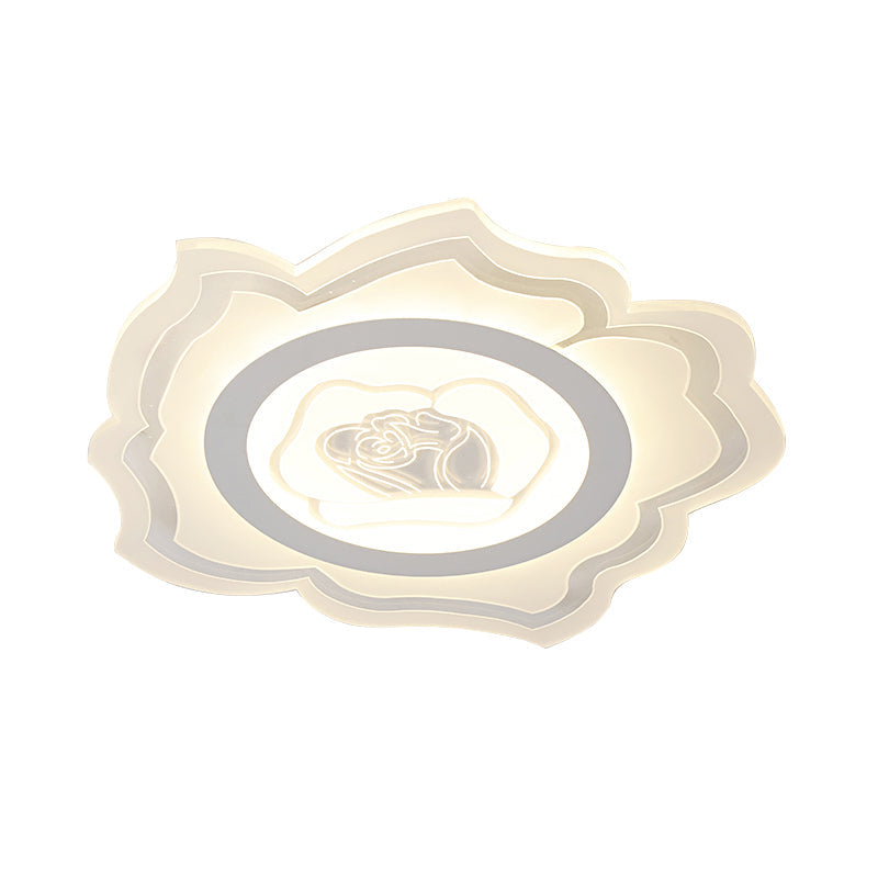 Modern LED White Acrylic Flush Mount Light Fixture with Warm/White Lighting