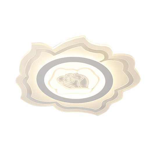 Modern LED White Acrylic Flush Mount Light Fixture with Warm/White Lighting