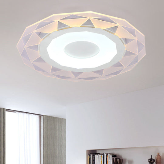 Wide LED Bedroom Flushmount with Polygon Acrylic Shade in White - 16.5"/20.5"/24.5" Sizes - Warm/White Light