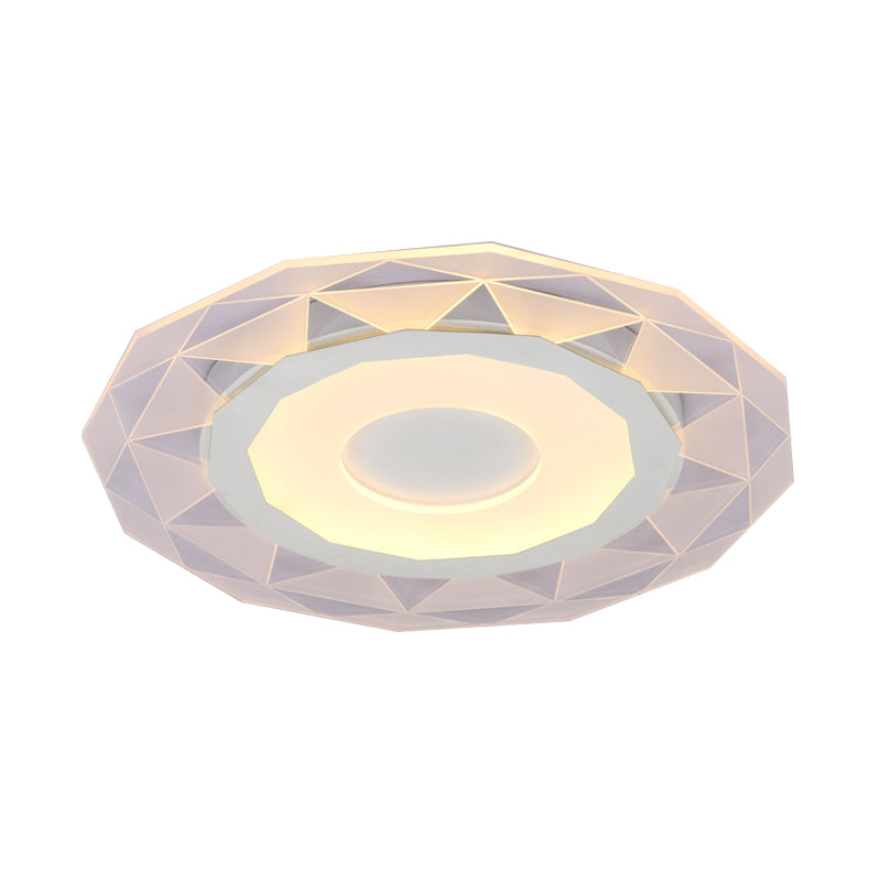 Wide LED Bedroom Flushmount with Polygon Acrylic Shade in White - 16.5"/20.5"/24.5" Sizes - Warm/White Light