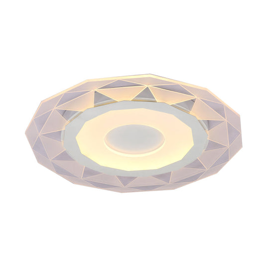Wide Led Bedroom Flushmount With Polygon Acrylic Shade In White - 16.5/20.5/24.5 Sizes Warm/White