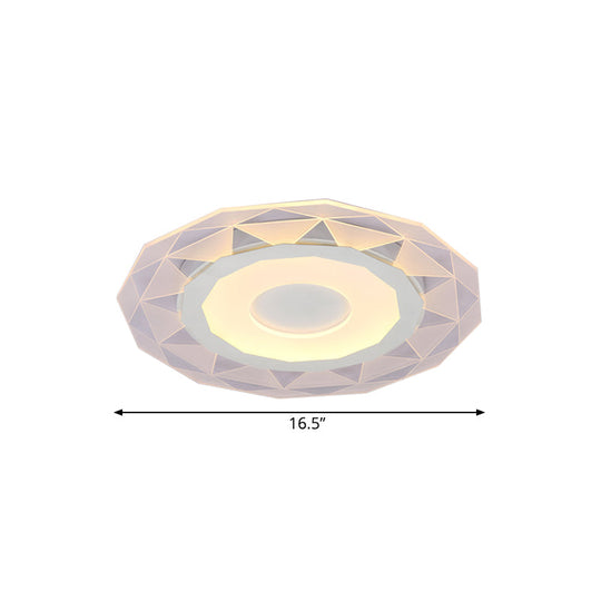 Wide LED Bedroom Flushmount with Polygon Acrylic Shade in White - 16.5"/20.5"/24.5" Sizes - Warm/White Light