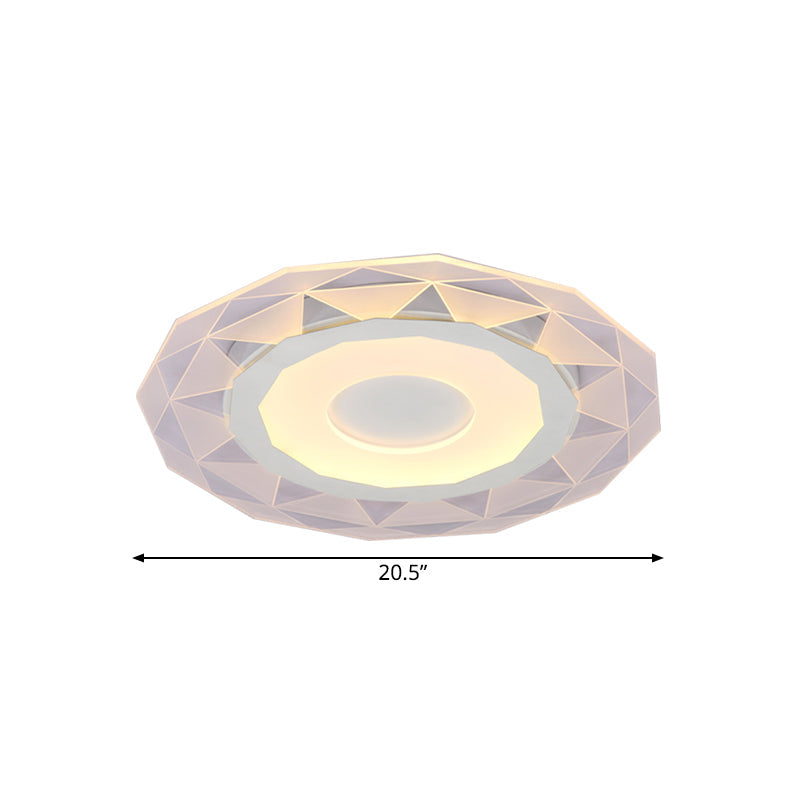 Wide Led Bedroom Flushmount With Polygon Acrylic Shade In White - 16.5/20.5/24.5 Sizes Warm/White