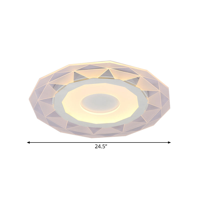 Wide LED Bedroom Flushmount with Polygon Acrylic Shade in White - 16.5"/20.5"/24.5" Sizes - Warm/White Light