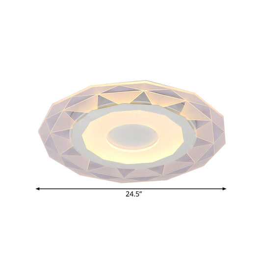 Wide LED Bedroom Flushmount with Polygon Acrylic Shade in White - 16.5"/20.5"/24.5" Sizes - Warm/White Light